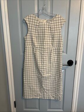 Christopher & Banks White Midi Dress with Black Windowpane Grid